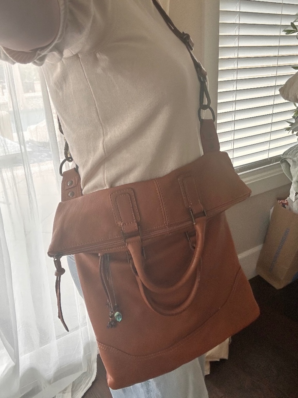 Beautiful Maurizio Taiuti Convertible Foldover Leather Messenger/Tote Bag